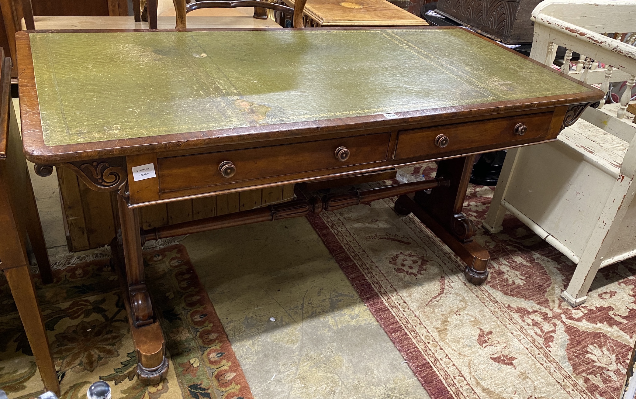 A William IV mahogany two drawer library table, width 176cm, depth 74cm, height 81cm